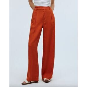 Madewell Harlow Wide Leg Pant 100% Linen Dark Copper Size 4 Pleated Minimalist